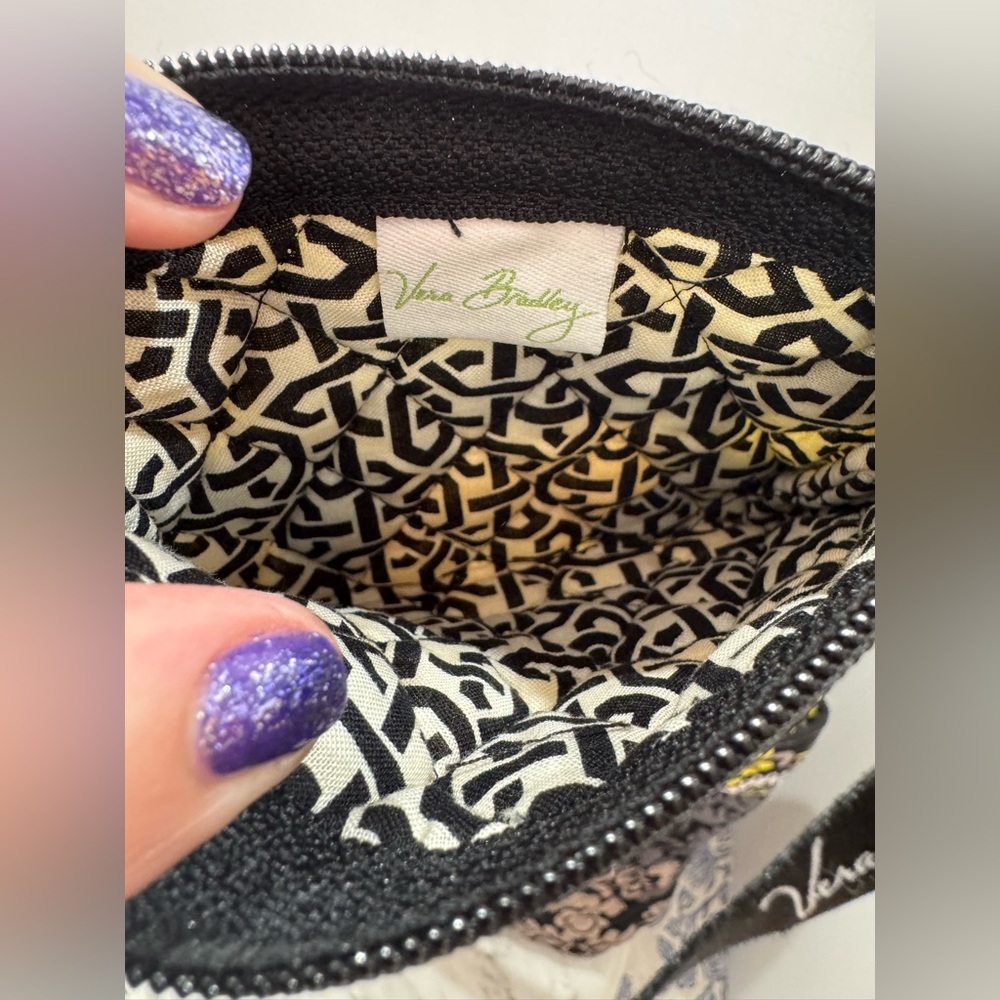 Vera Bradley Floral Tote Bag Black, Yellow, Cream with matching coin purse - Picture 8 of 10